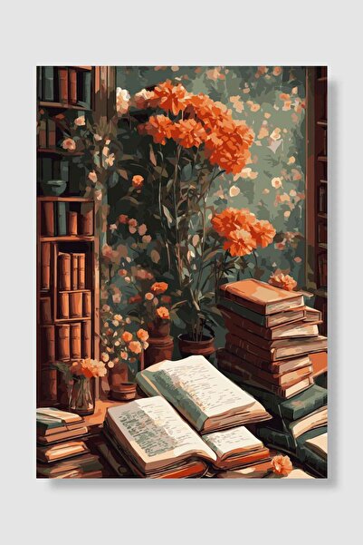 kubdekor Reading Books Flowers 6 Popart Poster Dekoratif Modern Sanatsal Duva...