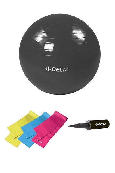 Delta 160-169 Cm Length Pilates Ball and Band Set of 3 - Resistance Rubber Pump