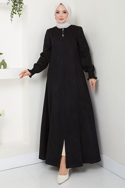 hafsamina Suede Ferace - Black, Gimped, Cuff Hm2543