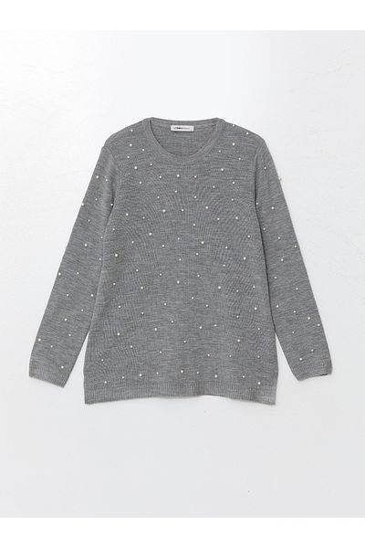 LC Waikiki Crew Neck Shiny Stone Printed Women's Knitwear Sweater