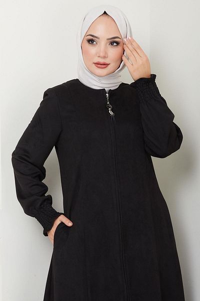 hafsamina Suede Ferace - Black, Gimped, Cuff Hm2543