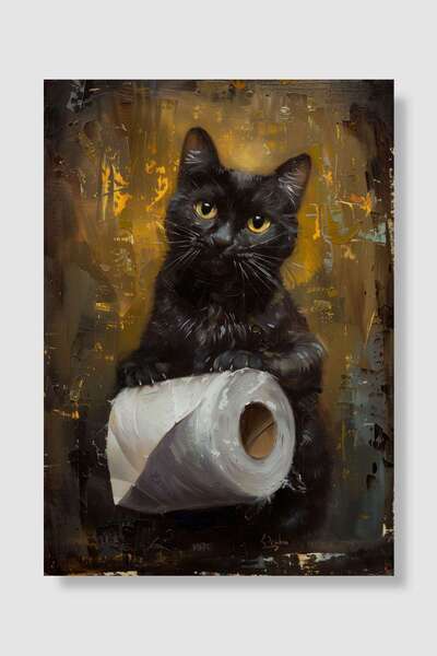 kubdekor Black Cat Toilet Paper Popart Poster Dekoratif Modern Sanatsal Duvar...