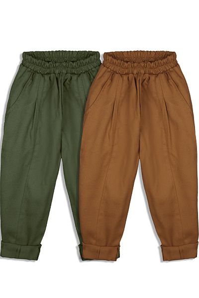 Catz Kids Pack of 2 100% Cotton Gabardine Carrot Pants (Brown & Khaki)