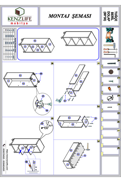 Kenzlife Kitaplık Tuğçe 088*040*020 Crd Ayaklı Mutfak Dolabı Banyo Ofis Ayakkabılık Kiler