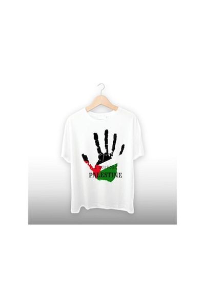 Pink Sky Palestine Printed White Unisex Oversize T-shirt - Tshirt