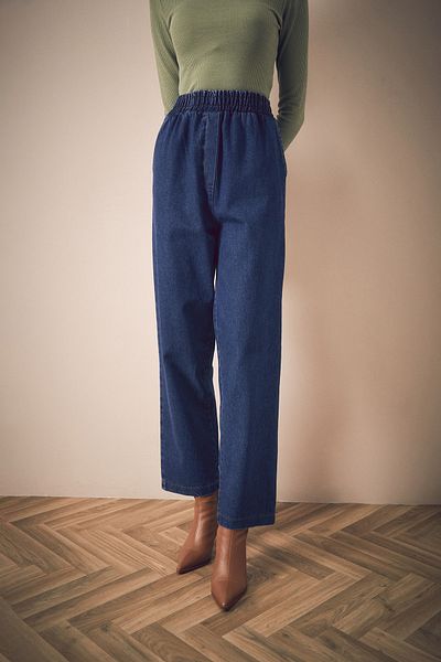 Fulla Moda Wide Leg Jeans - Elastic Waist and Pocket