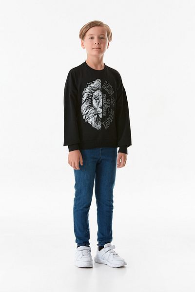 Fulla Moda Момче - Суитшърт с кръгло деколте с щампа на лъв