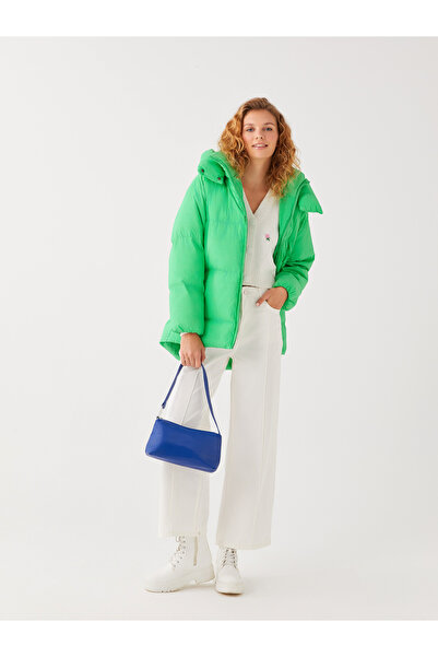 LC Waikiki Kapucnis tömör, hosszú ujjú, túlméretezett női pehelykabát