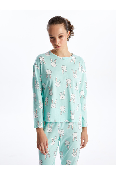 LC Waikiki Nyakú, nyomott hosszú ujjú női pizsama szett