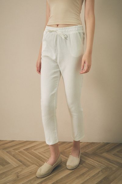 Fulla Moda Λινό ίσιο παντελόνι - Basic ελαστική μέση