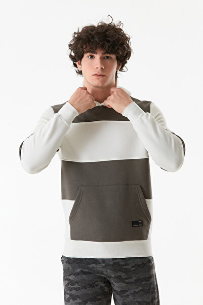Fulla Moda 3 Iplik Renk Bloklu Kanguru Cepli Kapüşonlu Sweatshirt