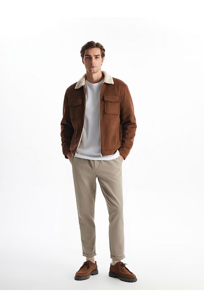 LC Waikiki Standard Shape Shirt Collar Suede Men's Coat