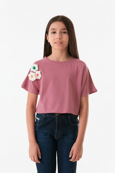 Fulla Moda Tricou Crop Brodat pentru Fata