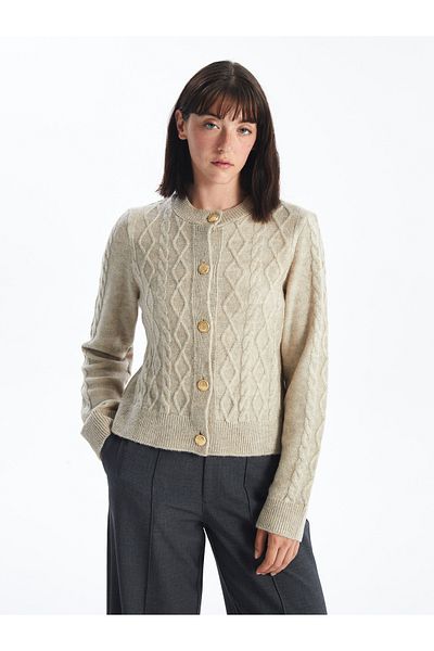 LC Waikiki Cardigan de damă cu mânecă lungă, cu decolteu, cu model
