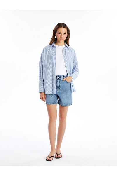 LC Waikiki Cămașă Oxford oversize cu dungi pentru femei