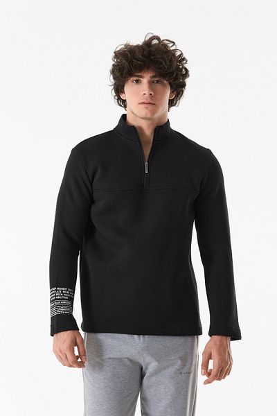 Fulla Moda Φούτερ με 3 κλωστές Basic με μισό φερμουάρ γιακά