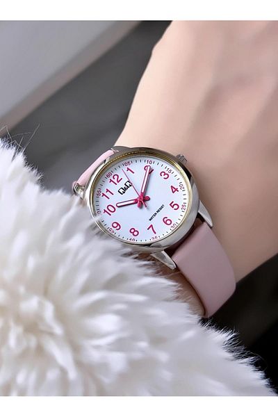 Q&Q Minimal Elegant Thin Case Numeral Women Leather Cord Wrist Watch