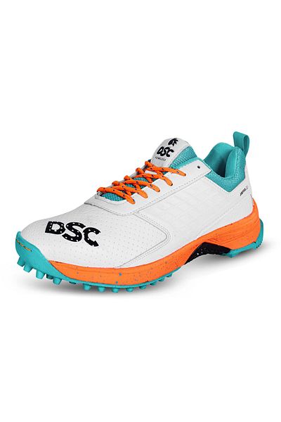 DSC Jaffa 22 Cricket Shoes | White/Orange | For Boys and Men | Lightweight | Embossed Design