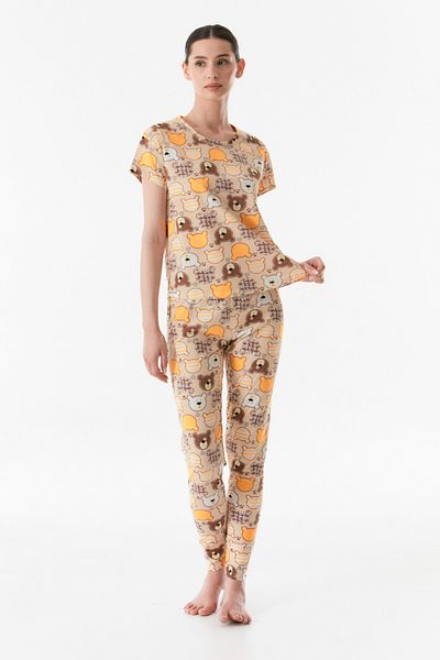 Fulla Moda Crew Neck Teddy Bear Printed Pajama Set