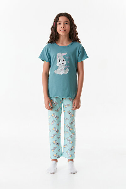 Fulla Moda Tavşan Baskılı Kız Çocuk Pijama Takımı