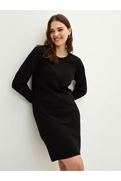 LC Waikiki Velké dámské šaty s rovným výstřihem a dlouhým rukávem