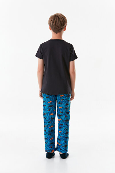 Fulla Moda Dinozor Baskılı Bisiklet Yaka Erkek Çocuk Pijama Takımı