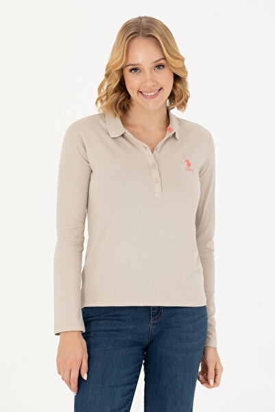 U.S. Polo Assn. سويت شيرت نسائي أساسي بياقة بولو باللون البيج 50271573 -VR011
