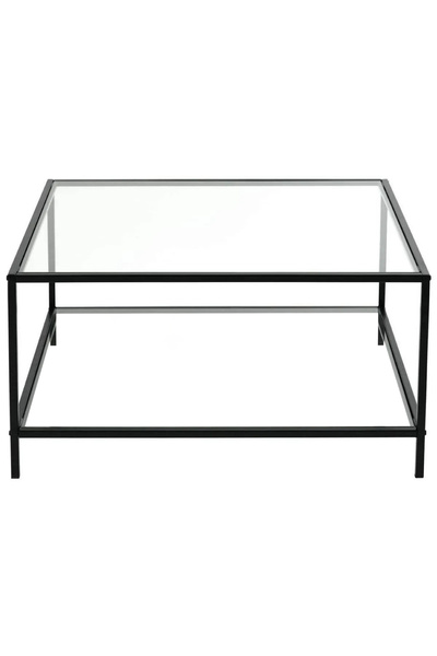 tino furniture Oslo Siyah Metal Kare Orta Sehpa Şeffaf Camlı