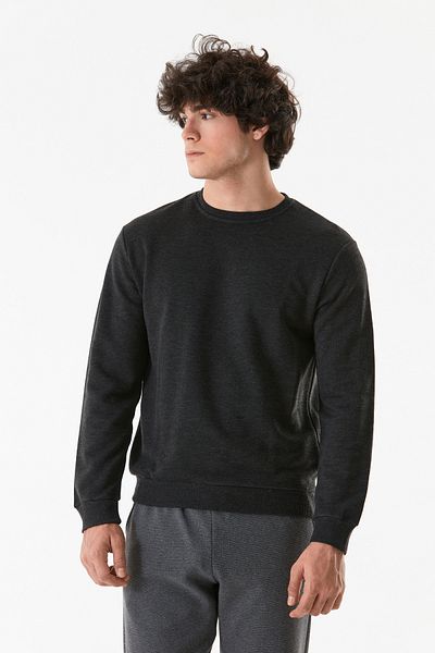 Fulla Moda Φούτερ με 3 κλωστές Basic Crew Neck