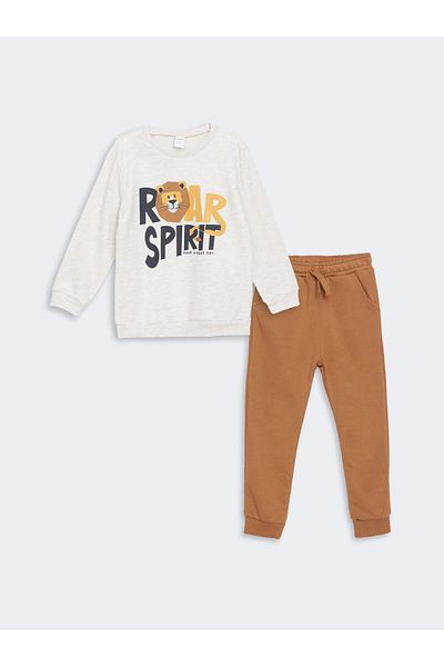 LC Waikiki Crew Neck Printed Sweatshirt and Sweatpants for Baby Boy - Set of 2