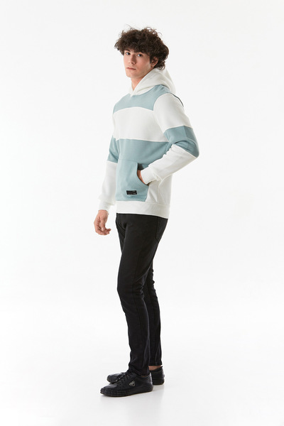 Fulla Moda 3 Iplik Renk Bloklu Kanguru Cepli Kapüşonlu Sweatshirt