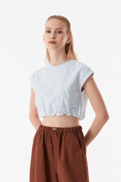 Fulla Moda Tricou crop de bază cu talie adunată
