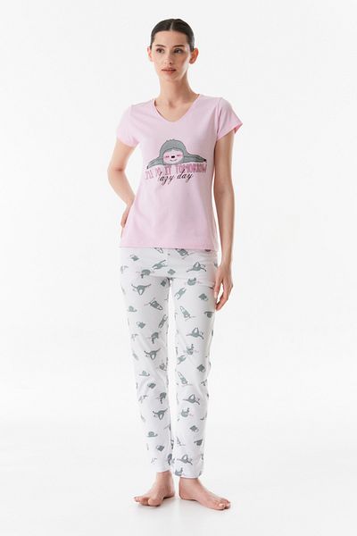 Fulla Moda Crew Neck Printed Pajama Set