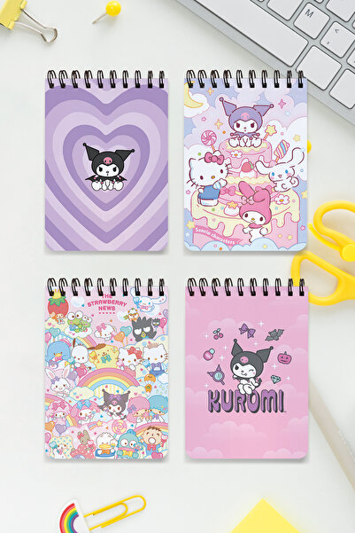 SevindirenŞeyler Set de caiete Kuromi Hello Kitty Cinnamoroll 4 piese A6 - Bloc de note fără căptușeală