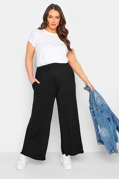 Stil Diva Large Size Wide Leg Trousers with Elastic Waist Pockets143418