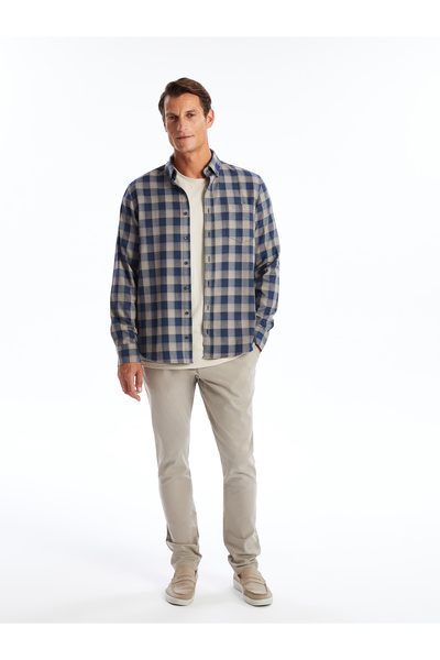 LC Waikiki Regular Fit Uzun Kollu Ekose Gabardin Erkek Gömlek