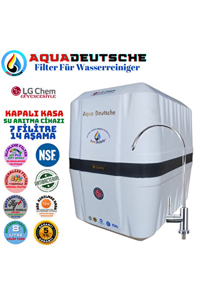 AQUA DEUTSCHE ELEGANCE BEYAZ 7 FİLİTRE 14 AŞAMA 8 LİTRE ALKALİ MİNERAL VE JAKOBİ TATLANDIRICILI SU ARITMA CİHAZI