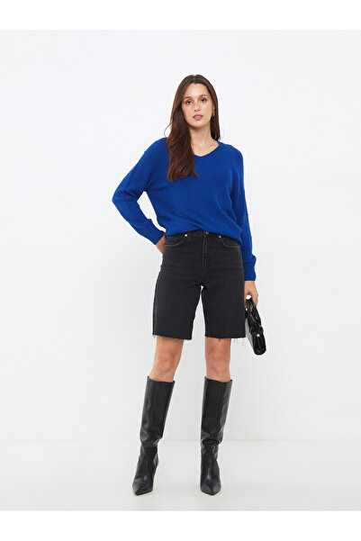 LC Waikiki Dámský pletený svetr s vlastním vzorem s dlouhým rukávem s výstřihem do V