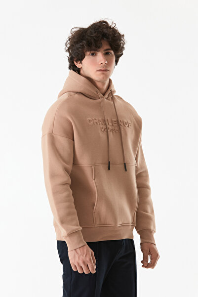 Fulla Moda 3 Iplik Kabartma Baskılı Kapüşonlu Kanguru Cepli Sweatshirt