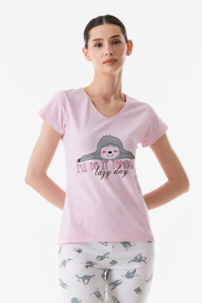 Fulla Moda Crew Neck Printed Pajama Set