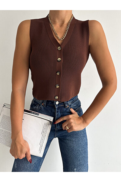 sportiness Women's Buttoned Knitwear Vest