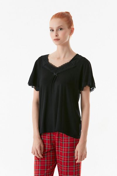 Fulla Moda Set de pijamale în carouri cu dantelă
