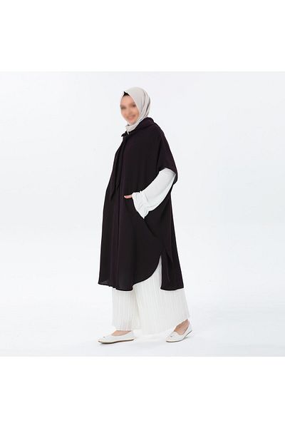 VALENS BOUTİQUE Summer Crepe Poncho with Removable Hood and Scarf Teseture Poncho