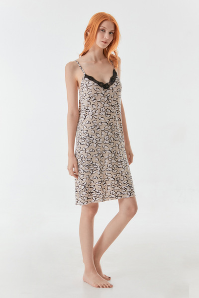 Fulla Moda Rope Strap Patterned Lace Nightgown