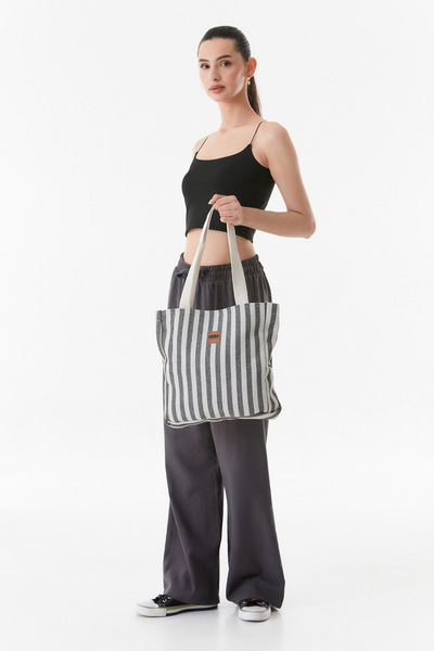 Fulla Moda Linen Handle Striped Bag