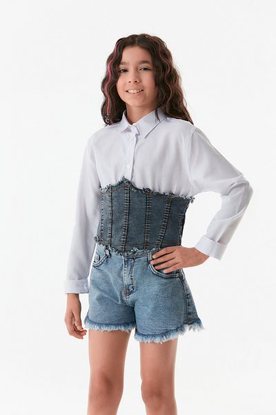 Fulla Moda Πουκάμισο για κορίτσια - με κουμπιά και κορσέ στη μέση