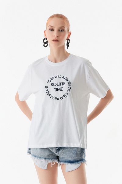 Fulla Moda Tricou oversize brodat cu text cu decolteu