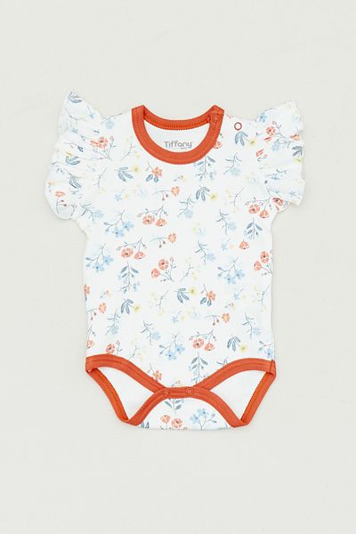 Fulla Moda Flower Patterned Girl's Bodysuit with Ruffled Sleeves