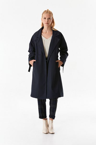 Fulla Moda Foldable Sleeve and Double Breasted Collar Trench Coat