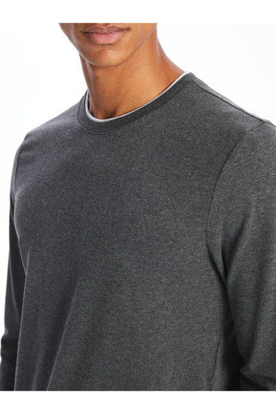 LC Waikiki Antracit melange nyakú, hosszú ujjú férfi pizsama felső